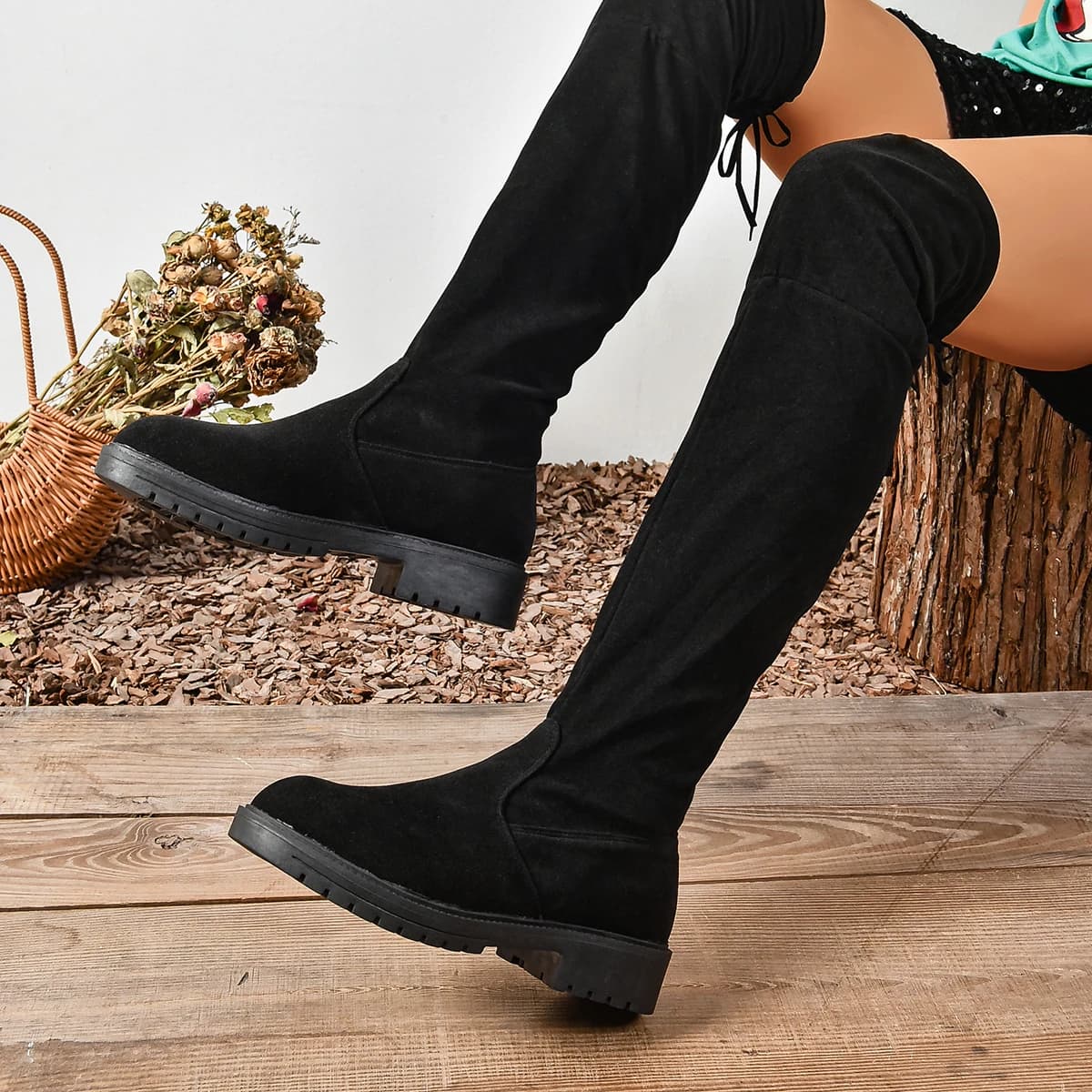 Autumn/Winter Women's Mid-Heel Non-slip sole round head over Knee Boots New Style Fashion suede Long Tube Boots Plus Size 36-43
