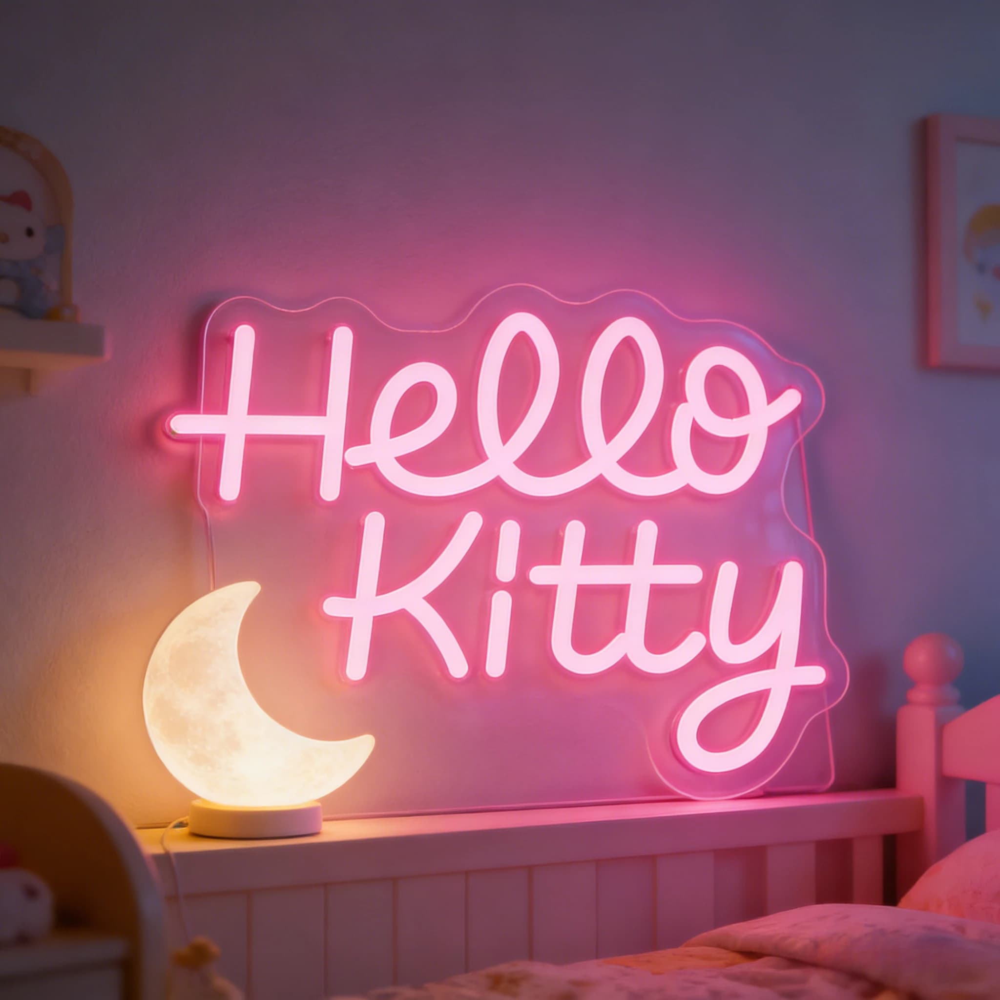 Hello Kitty Pink Neon Sign USB Dimmable LED Neon Lamp for Moon Night Light Bedroom Teen Girl Party Nursery Cafe Home Wall Decor