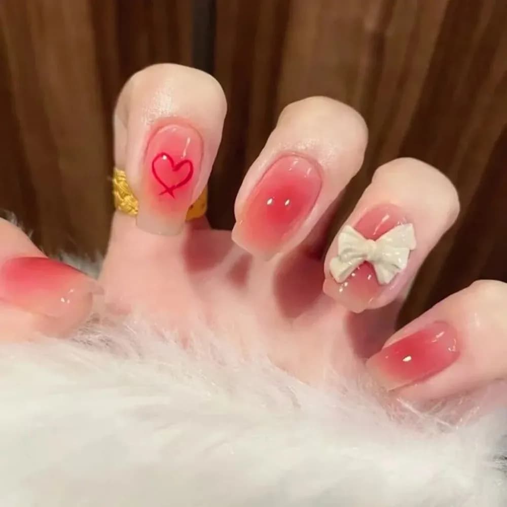 24Pcs Ballerina False Nails with Jelly Glue Short Nail Beauty Tool Press on Fake Nails Full Cover Artificial Nails Tips Manicure