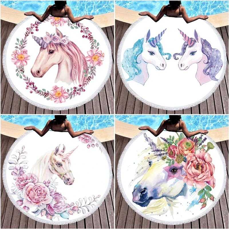Asciugamano da Spiaggia in Microfibra con Unicorno Rosa, Telo Rotondo per Yoga, Tappetino Estivo, Regalo per Bambini, Asciugamani da Bagno