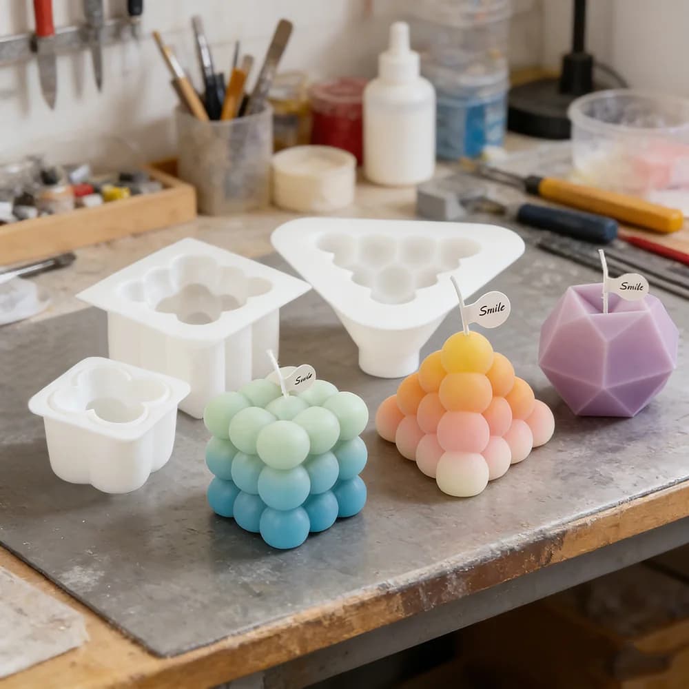 3D Bubble Cube Silicone Candle Molds Set, Geometric Ball Candle Making Kit for Home Decor Crafts Handmade Gift