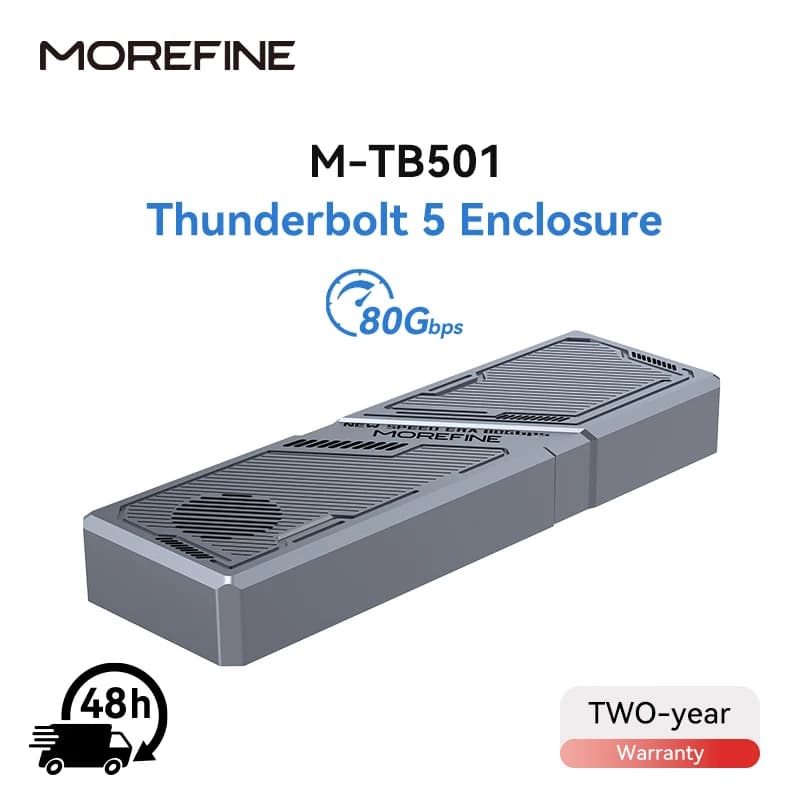 MOREFINE M-TB501 Thunderbolt 5 (80Gbps)Intel JHL9480 Portable SSD Enclosure External Drive, Ultra Fast with TB5 Transfer Rates