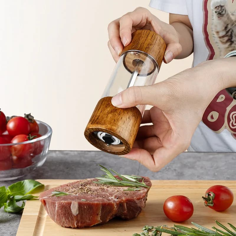 Set di macinapepe manuale in legno da 8 pollici per sale, spezie, smerigliatrice per pepe in ceramica regolabile, bottiglia per macinazione di sale marino in acrilico