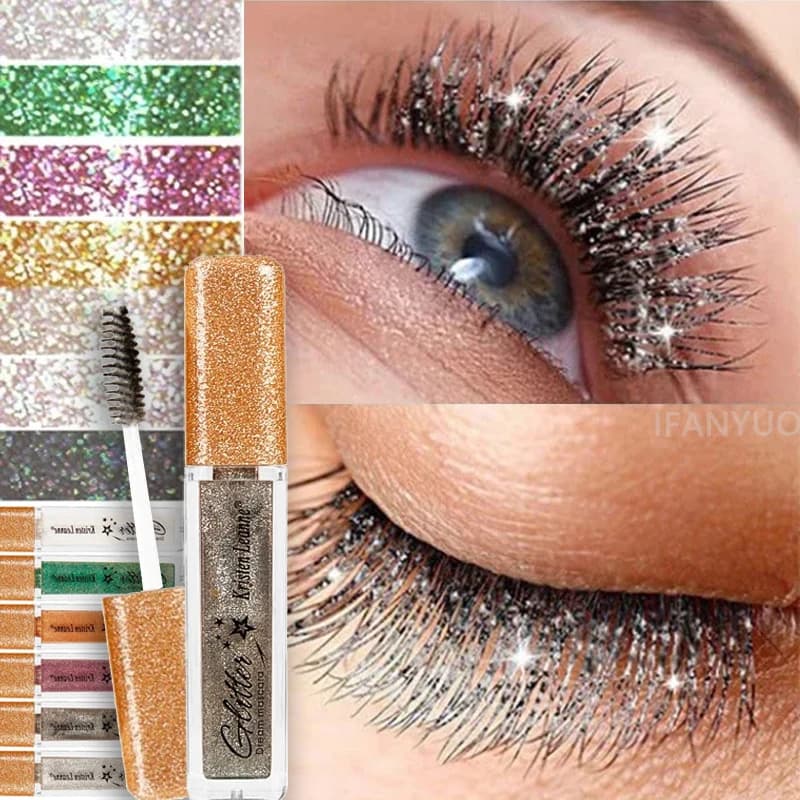 Mascara glitter oro rosa Ciglia lucide Asciugatura rapida Impermeabile Curling Spessa Paillettes Diamante Mascara colorato Shimmer Occhi Trucco