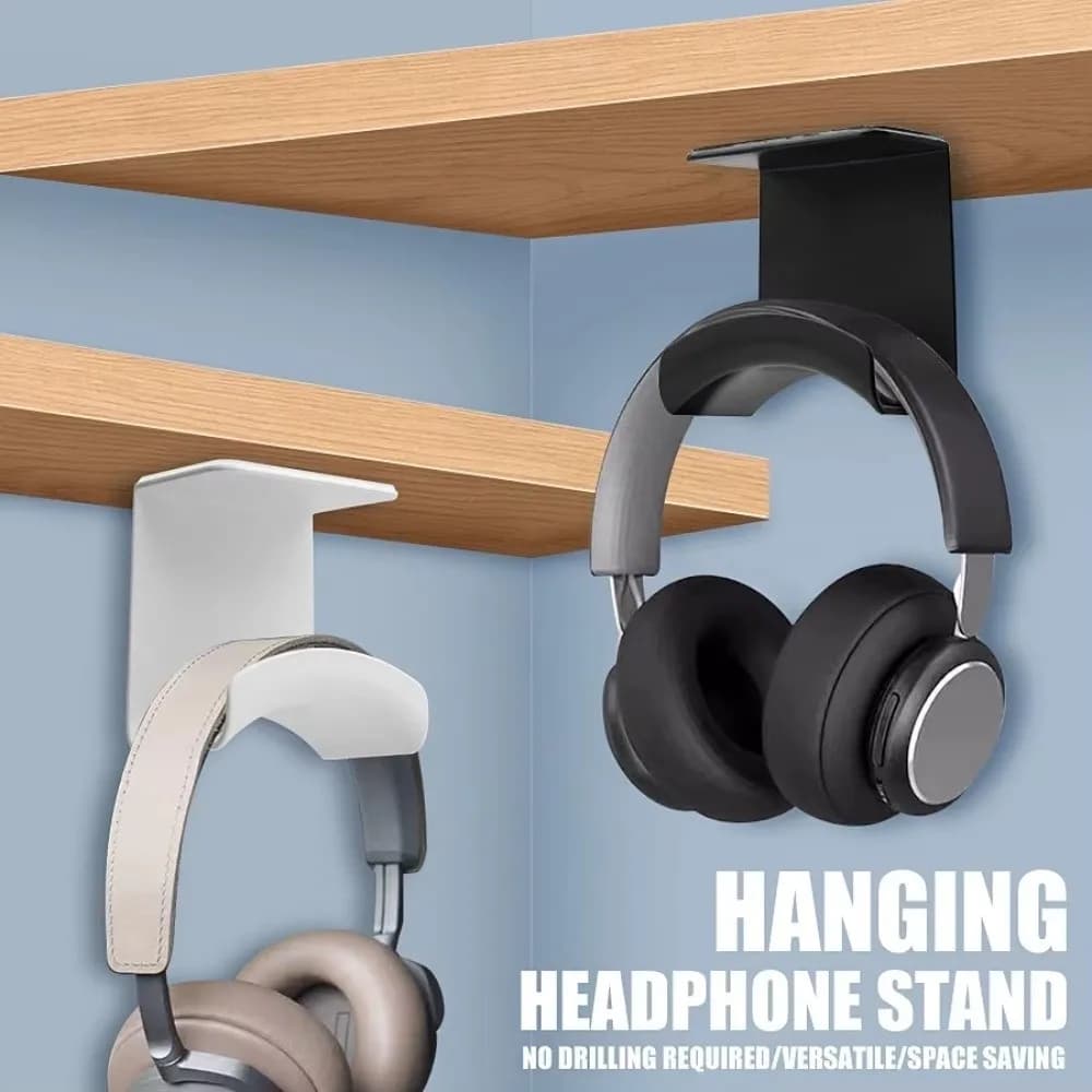 Multifunctional Universal Headphone Stand Foldable No Drill Wall Mount Headphone Hanger Space Saving Adhesive