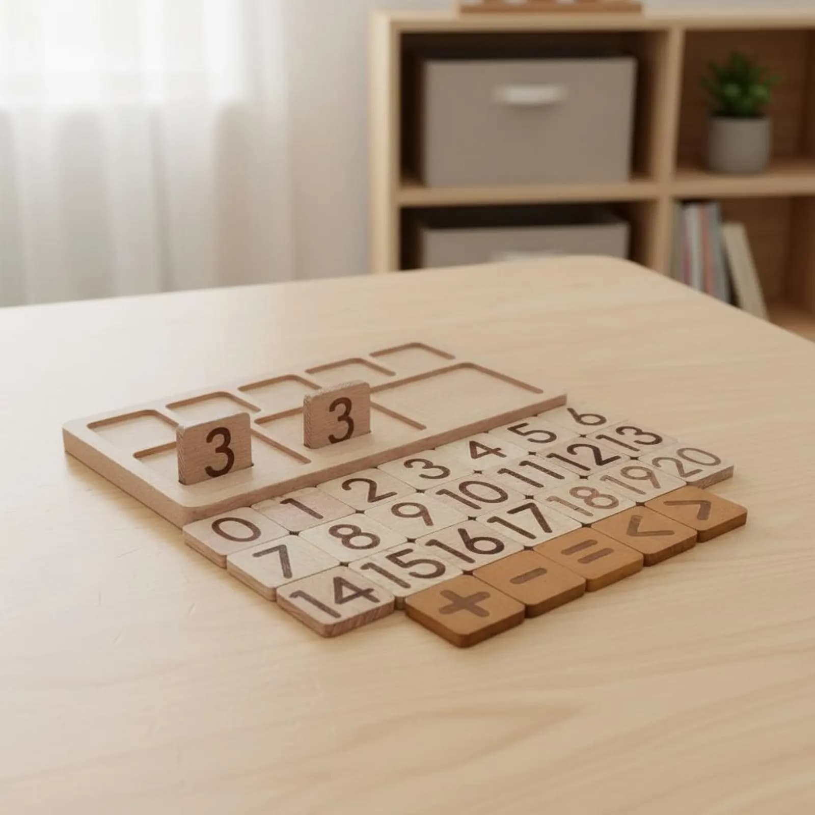 Child-Centered Math Learning Tray Sturdy Wood Wooden Number Calculation Board Number Blocks Counting Set Multifunctional