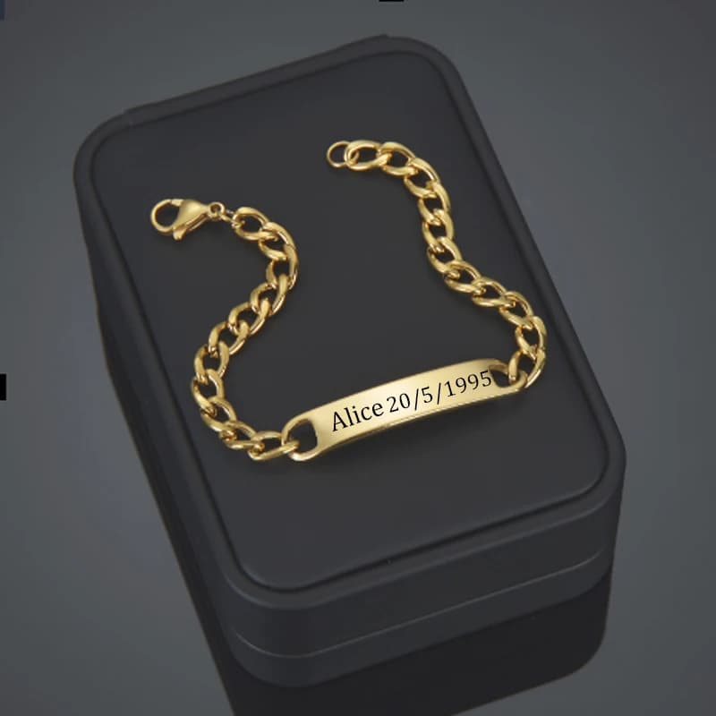 Braccialetti con datteri con nome inciso personalizzato per donna Gioielli in acciaio inossidabile Bracciale con lettere di moda personalizzate Regalo per ragazze dei ragazzi