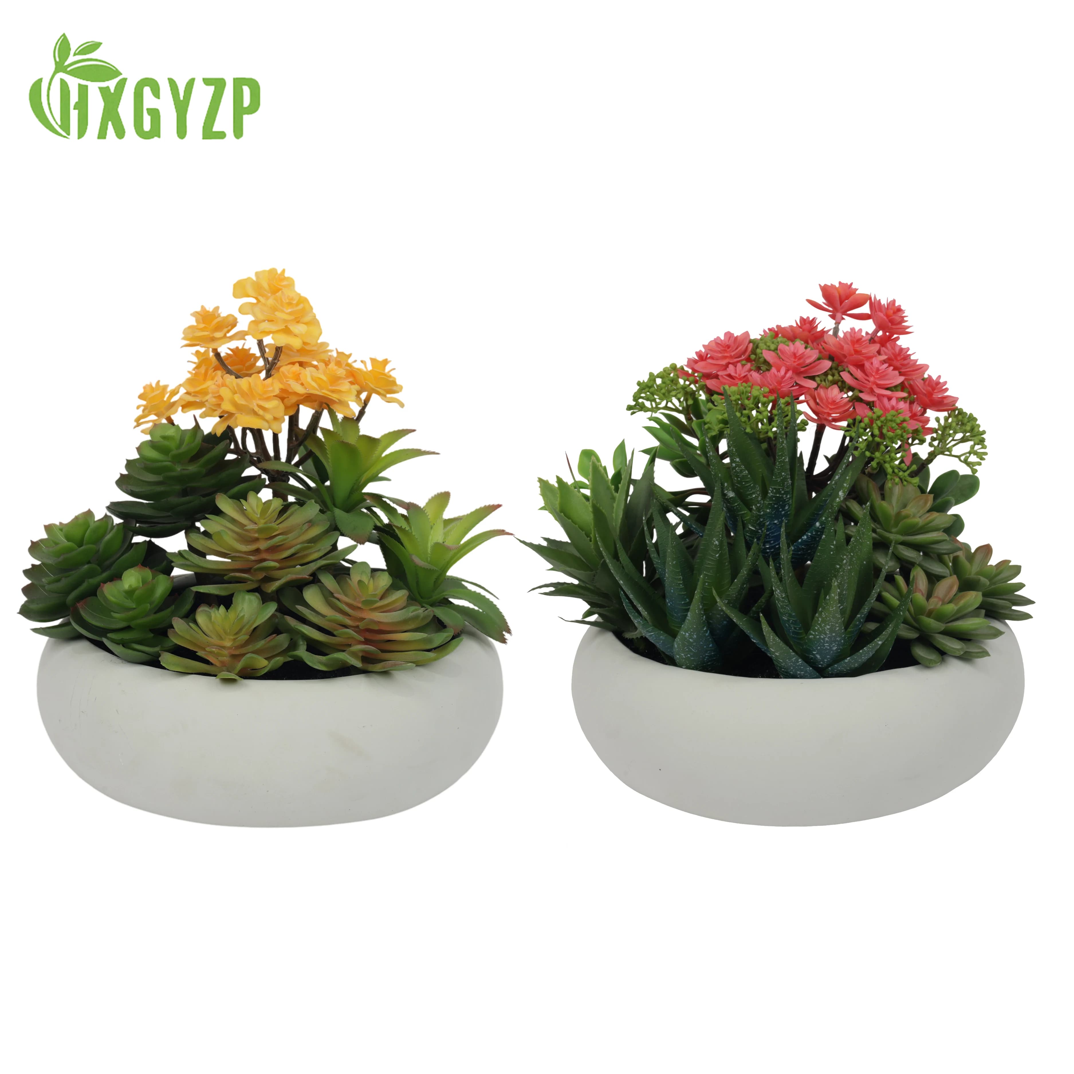 HXGYZP Artificial Succulent Arrangement Potted in White Cement Bowl Assorted Faux Plants Succulents Home Garden Office Decor