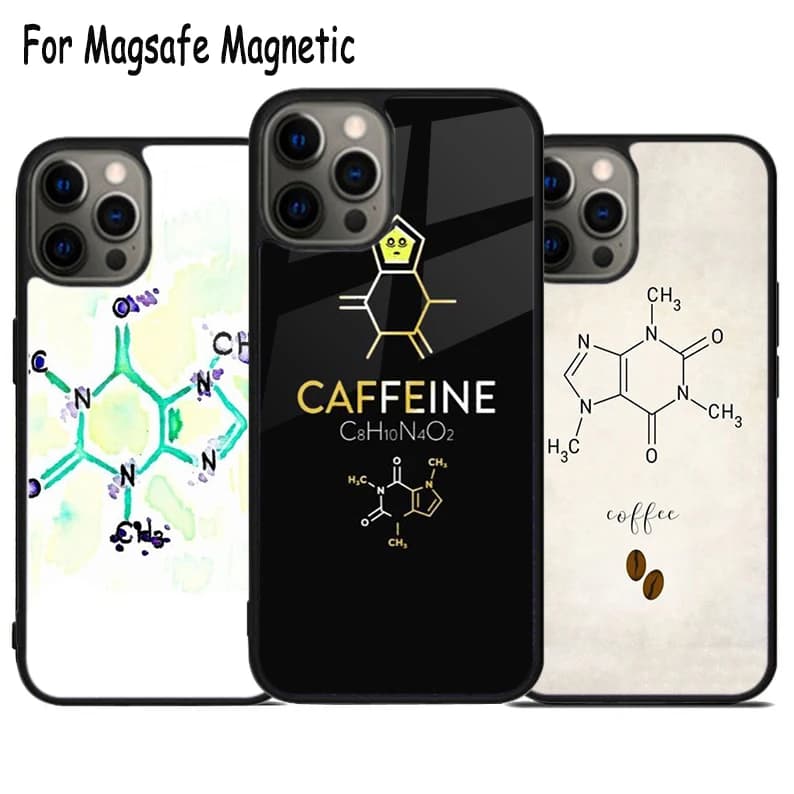 Custodia per telefono wireless con design Caffeina Scienza Chimica per iPhone 17 Air 15 16 16e 14 13 11 12 Pro Max Plus, Cover Magnetica Magsafe