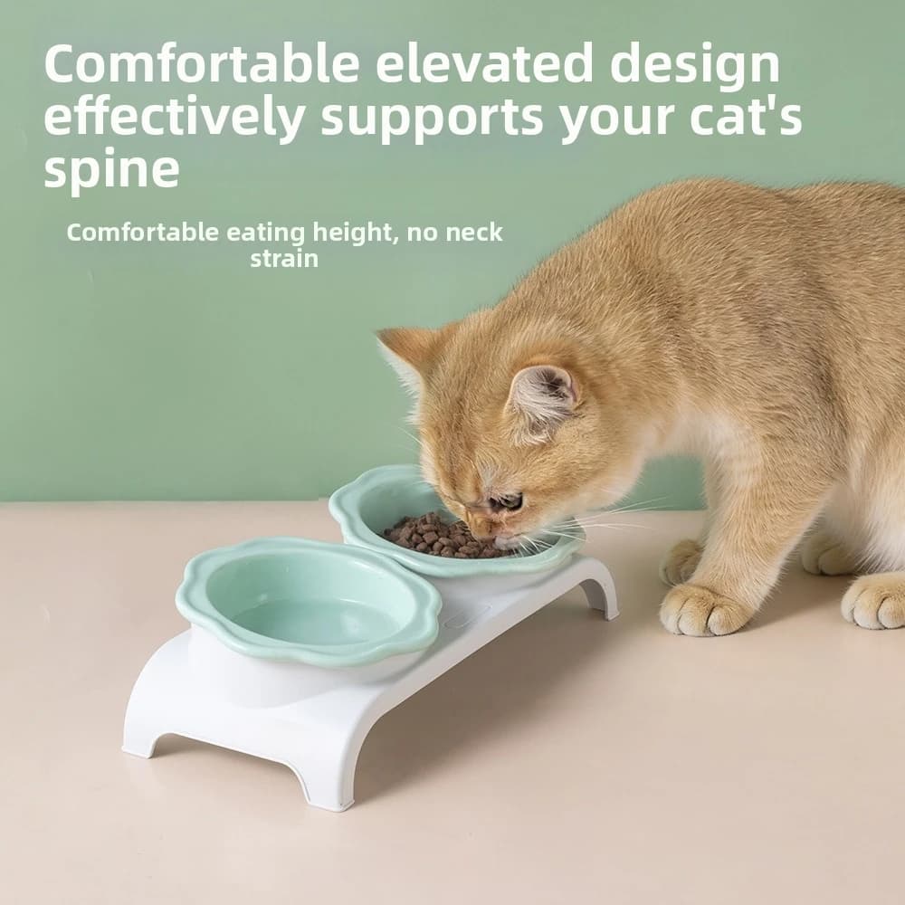 Ciotole Doppie in Ceramica Antiscivolo per Gatti, Staccabili e Anti-Ribaltamento, a Forma di Fiore, Protezione della Colonna Cervicale