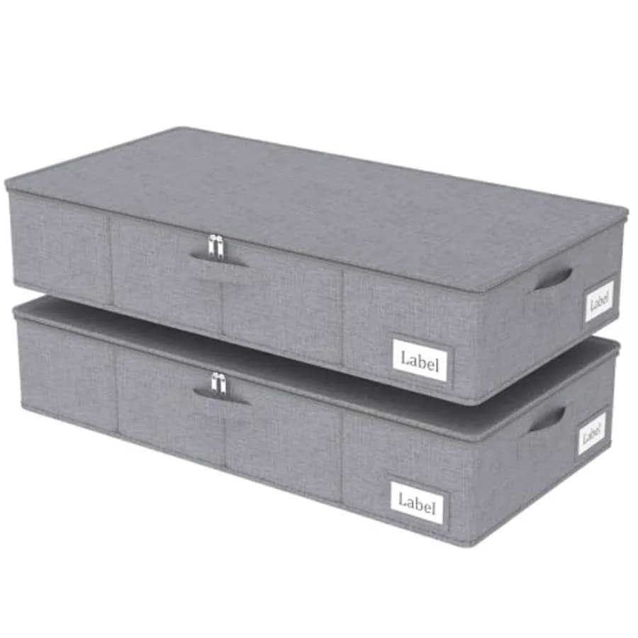 Contenitori Pieghevoli Sottoletto con Coperchio, Grandi Scatole Organizer Sottoletto con Cerniera Robusta e Portaetichette per