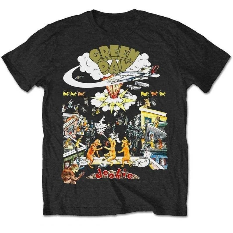 T-shirt in cotone con stampa artistica dell'album completo Green Day Dookie, maglietta a maniche corte unisex della band pop punk