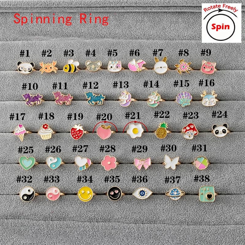Fidget Spinner Spinning Ring for Girl Multiple Fruit Heart Butterfly Animal anello girevole Anti Stress Teens Fun Jewelry