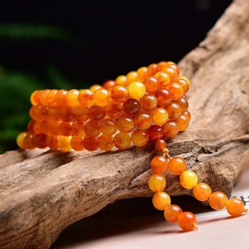 Bracciale con Perle Multicircolari in Cera d'Api Ambrata di Seconda Generazione, Adatto sia per Uomini che per Donne.