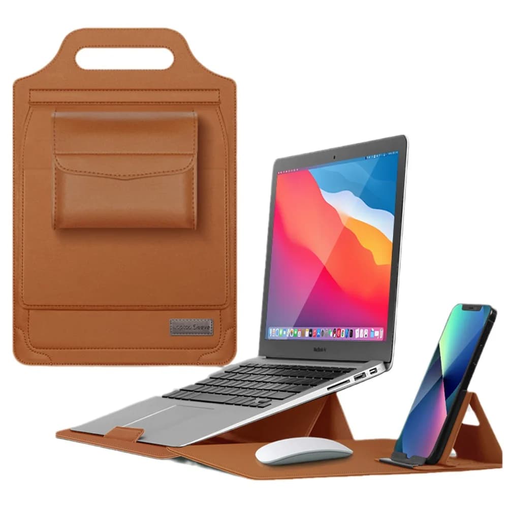Custodia per laptop per MacBook Air 13 2025 A3240 Custodia M1 M2 M3 Pro 14 15.4 Custodia in pelle PU da 16 pollici tappetino per mouse con staffa Borsa per laptop