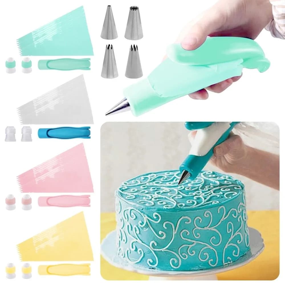 17 pezzi/set Set di strumenti riutilizzabili per decorare torte con sacchetto per tubazioni con punte per ugelli Penna per glassa per pasticceria con beccuccio per tubazioni