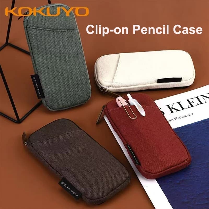 Astuccio Mini KOKUYO con Clip Robusta, Stile Minimalista, 4 Tonalità Terrose, Retrò Letterario, Stile L, Ampia Apertura, Borsa Portaoggetti con Cerniera