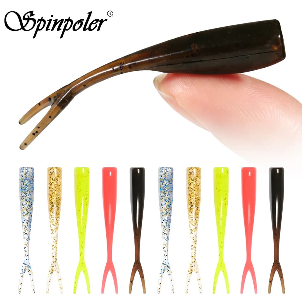 Spinpoler Forked Tail Minnow Soft Bait 5cm TPE Floating Ajing Worm Split Tail Swimbait 10Pcs Box Bass Trout Jig Head Rig Tackle