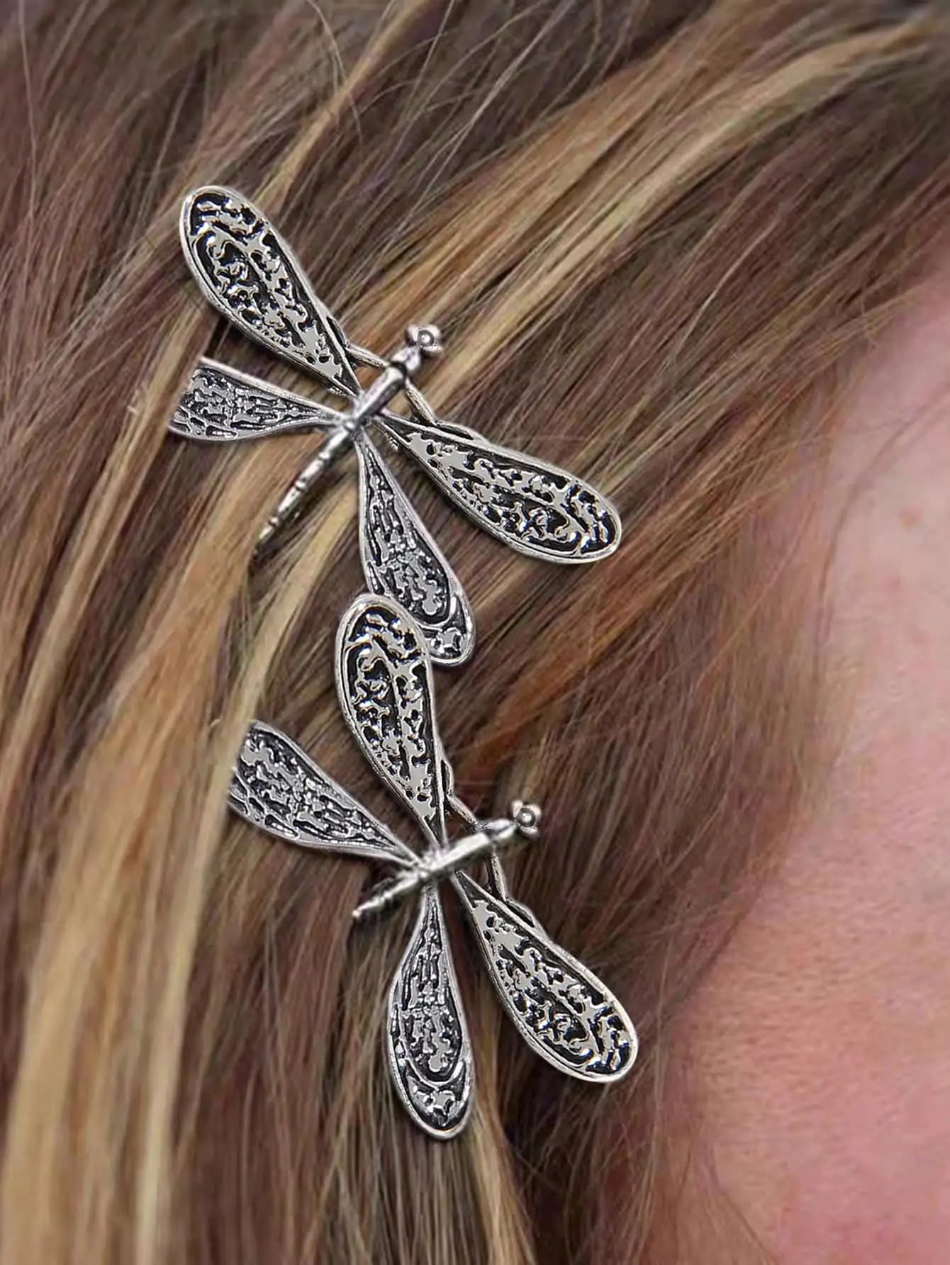 2 fermagli per capelli vintage a forma di libellula in argento, personalizzati, per frangia laterale, accessori per capelli da donna