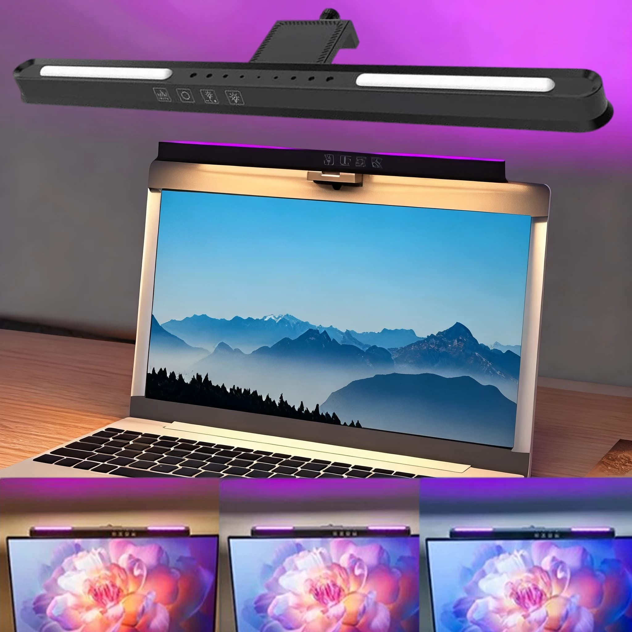 Barra luminosa per monitor RGB Luce notturna dimmerabile con lampada da scrivania a 3 colori Apprendimento Ufficio Lettura Protezione per gli occhi Lampada a sospensione per schermo