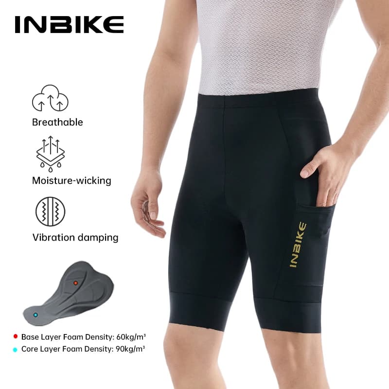 Pantaloncini da Ciclismo INBIKE per Uomo, Shorts da Bici con Imbottitura per 6 Ore di Ciclismo, Pantaloni da Bici da Strada con Tasche Laterali