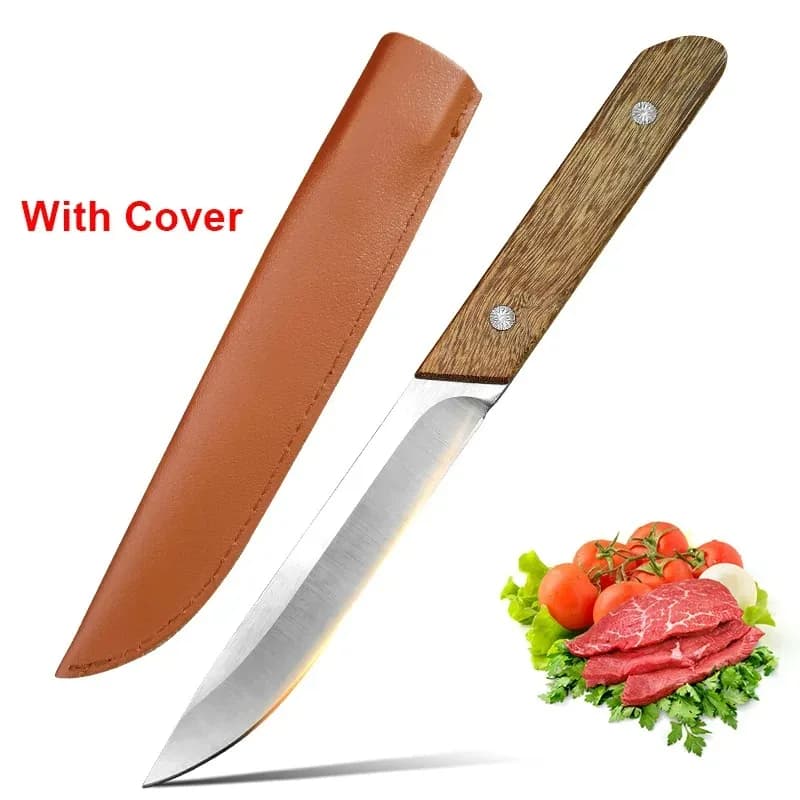 Coltello da cucina in acciaio inossidabile 5Cr15 Mannaia per carne Coltelli da macellaio per frutta Manico in legno Coltello per disossare fatto a mano con coperchio