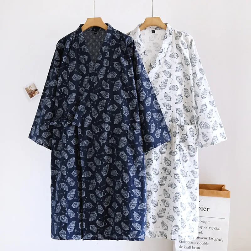 Autumn 100% Cotton Bathrobe Kimono Japanese style Man Garza Dress Kimono Bathrobe Man sweat Steam cooking Nightwear daалат Kimono