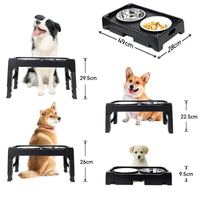 Pet Dog Products Supplier Adjustable Raised Elevated Pet Dog Cat Bowls Food and Water Stand Feeder