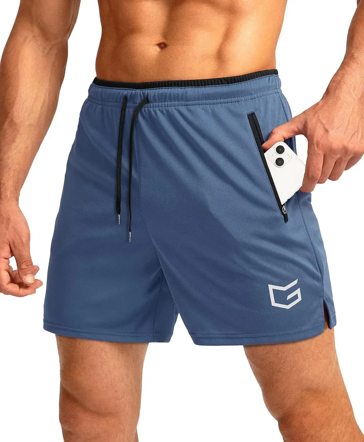 Pantaloncini da palestra da uomo con tasche con cerniera 5' / 7' Pantaloncini sportivi traspiranti ad asciugatura rapida per uomo