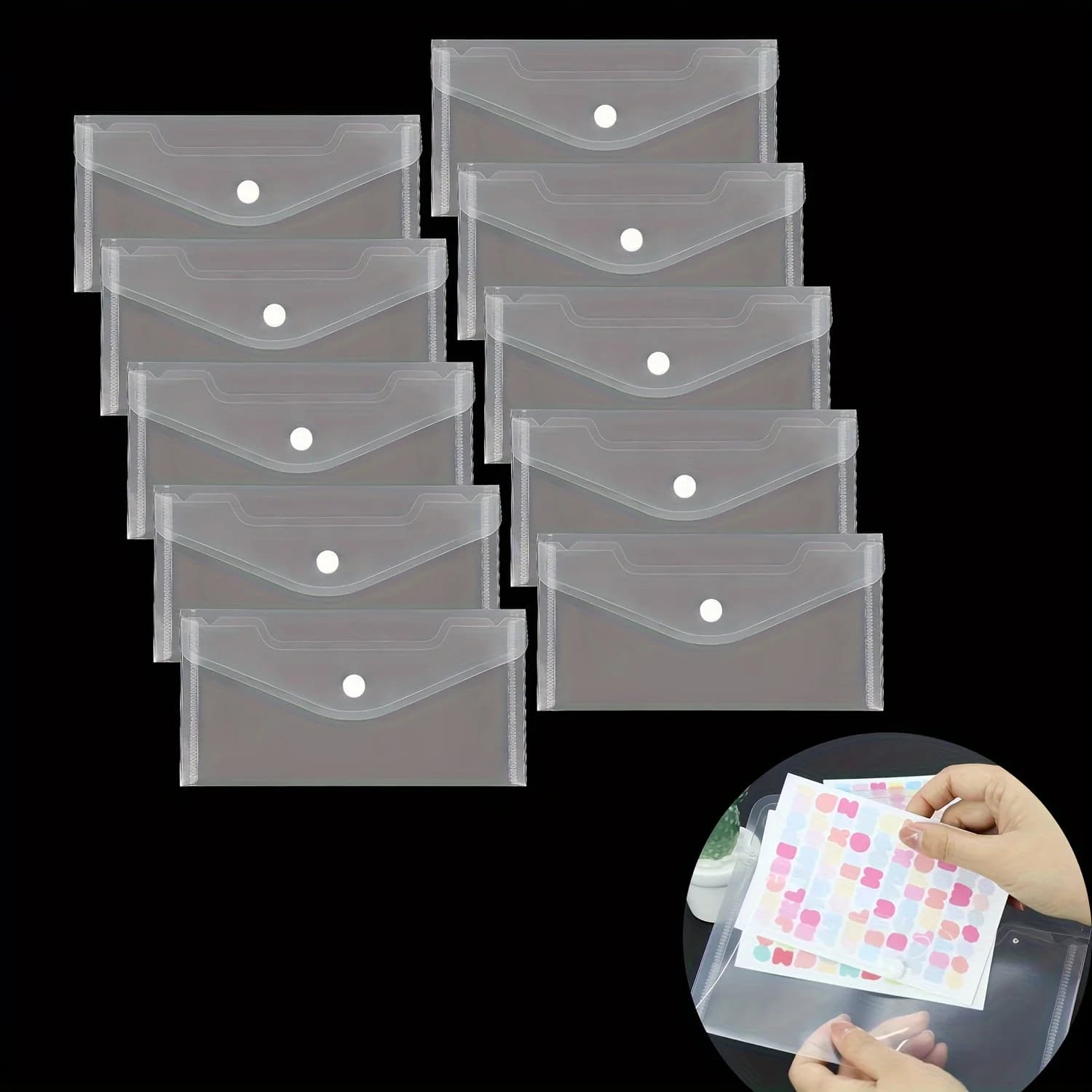 12 cartelle di file trasparenti, sacchetti di plastica per fustelle da taglio, francobolli, stencil, organizer