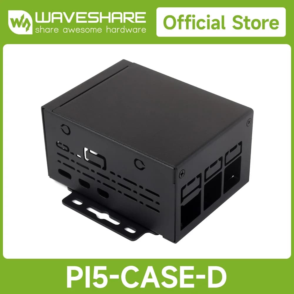 Waveshare Industrial Grade Metal Case (D) for Raspberry Pi 5, Larger Internal Space, Supports Installing Official Cooling Fan