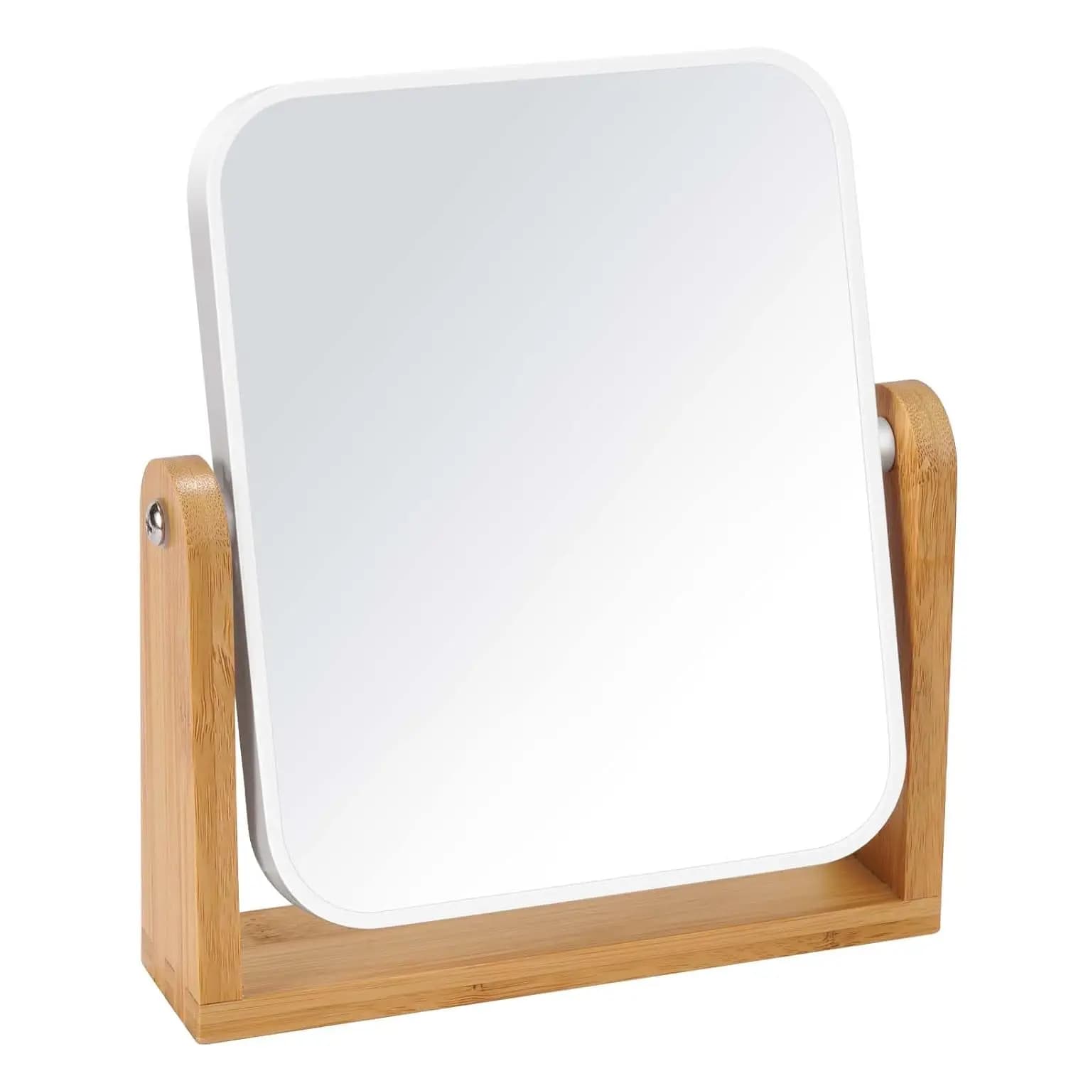 Specchio da toeletta bifacciale da 8 pollici con supporto in bambù naturale, 360 ° Specchio Ingranditore Girevole per Bagno o Camera da Letto