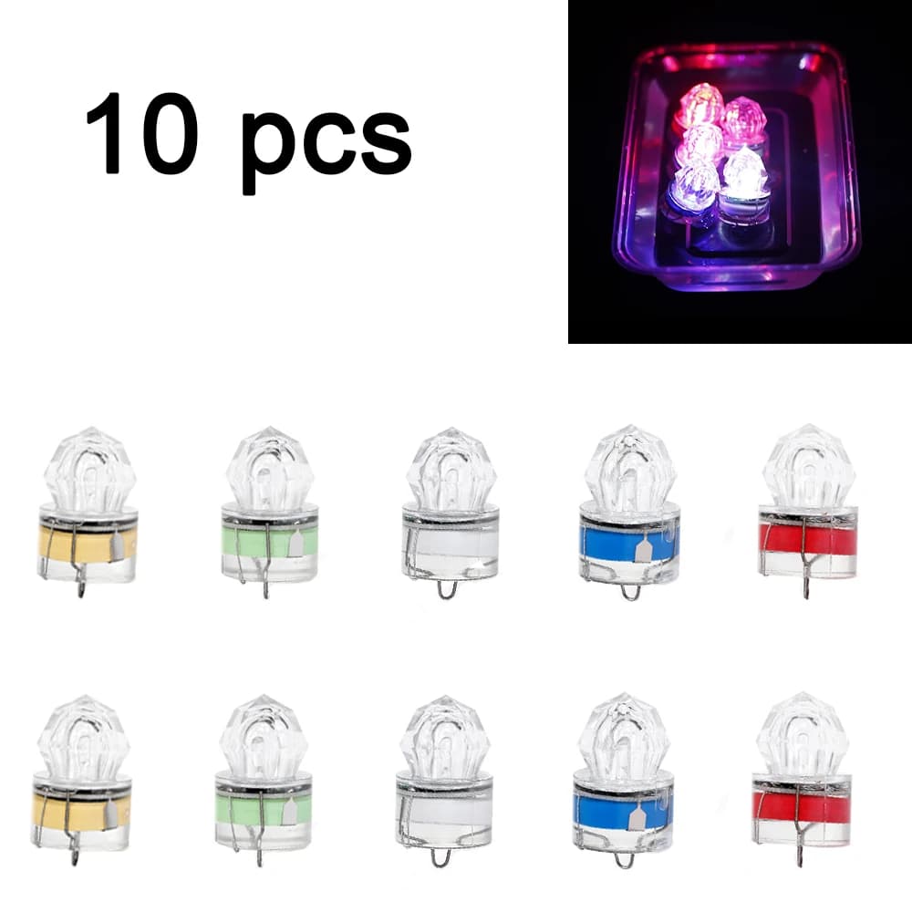 10 pieces LED fishing lamp light diamante-shaped underwater flash attracting fishing baits for squid fishing equipment