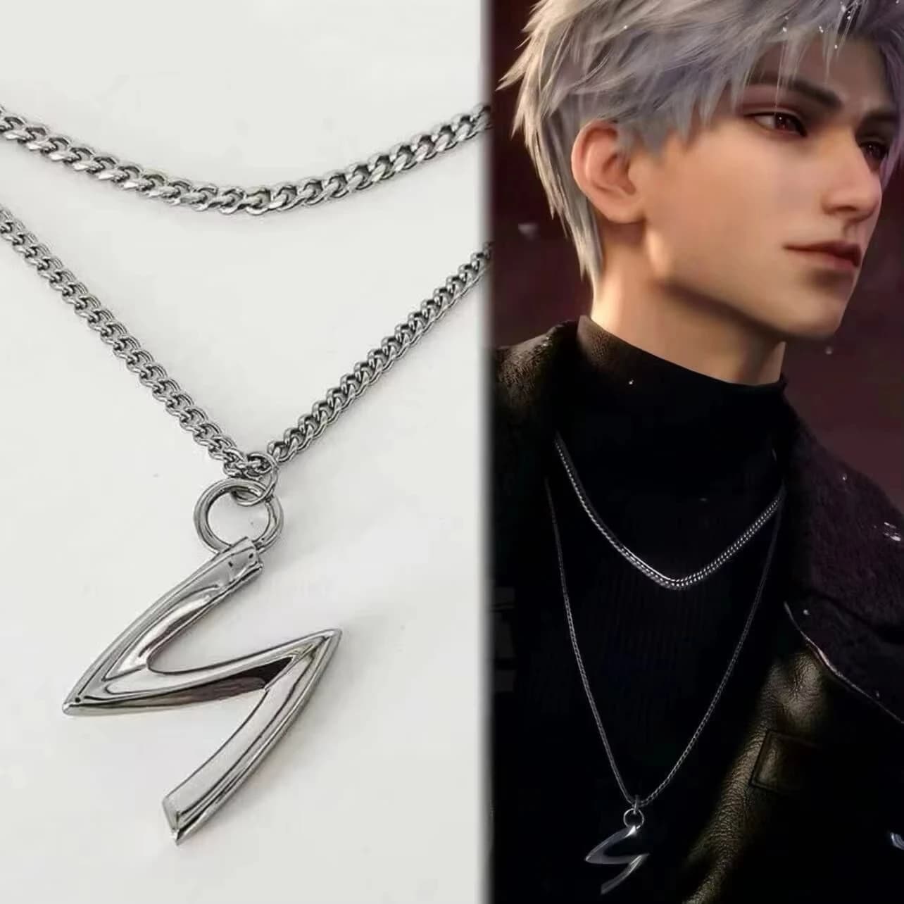 Gioco Love and Deepspace Sylus Collana Cosplay Lega Unisex Punk Gotico Ciondolo a doppio strato Girocollo Accessori per catene Puntelli