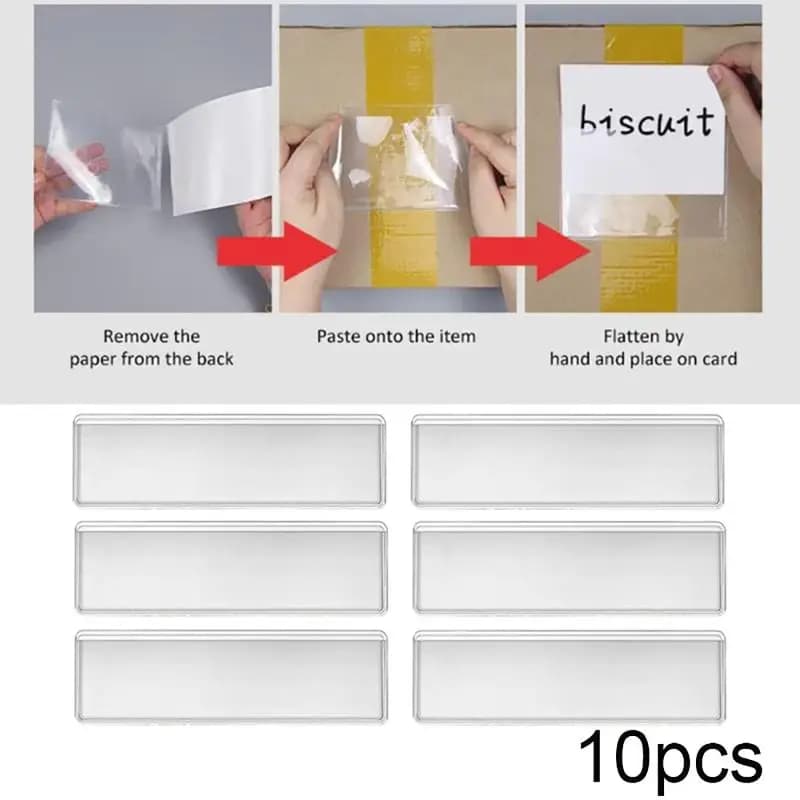 10Pcs Transparent Self-Adhesive Shelf Label Holders Flexible PVC Tag Pockets for Kids Toy Box DIY Organizing