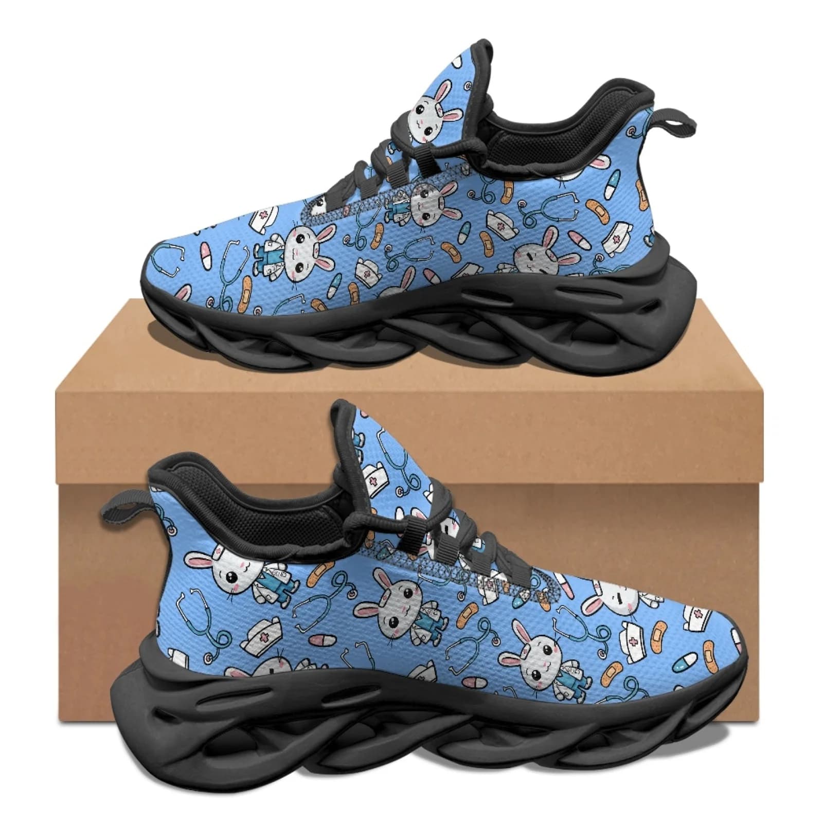 PENSTROLL Cartoon Bunny Print Lightweight Running Shoes for Sport Mesh & EVA Blade Shoes Fashion Sneakers