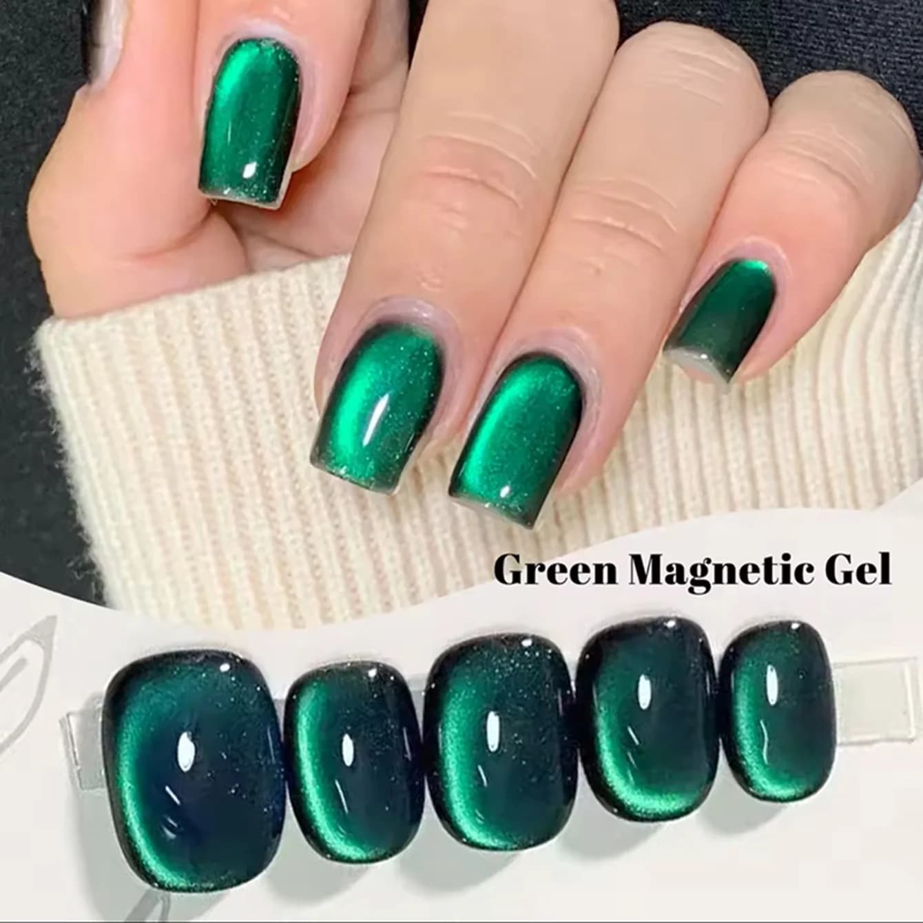MIANEL 10ML Smalto Semipermanente Gel Effetto Occhio di Gatto Smeraldo 2026 Nuovo Verde Giada Luminoso con Perline di Vetro Gel UV per Nail Art Professionale