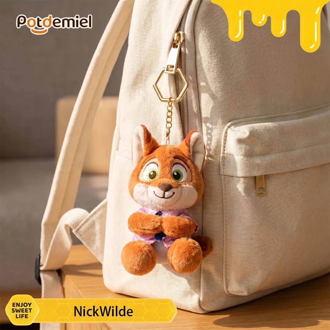 Potdemiel Disney Zootopia Nick Wilde Plush Keyring Fox Doll Backpack Charm Pendant Stuffed Toy Ornament Cartoon Cute Gift