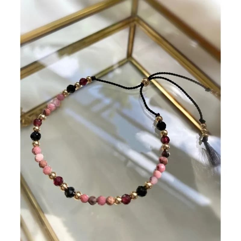 A black tourmaline, garnet and rosettite bracelet, a gift for her