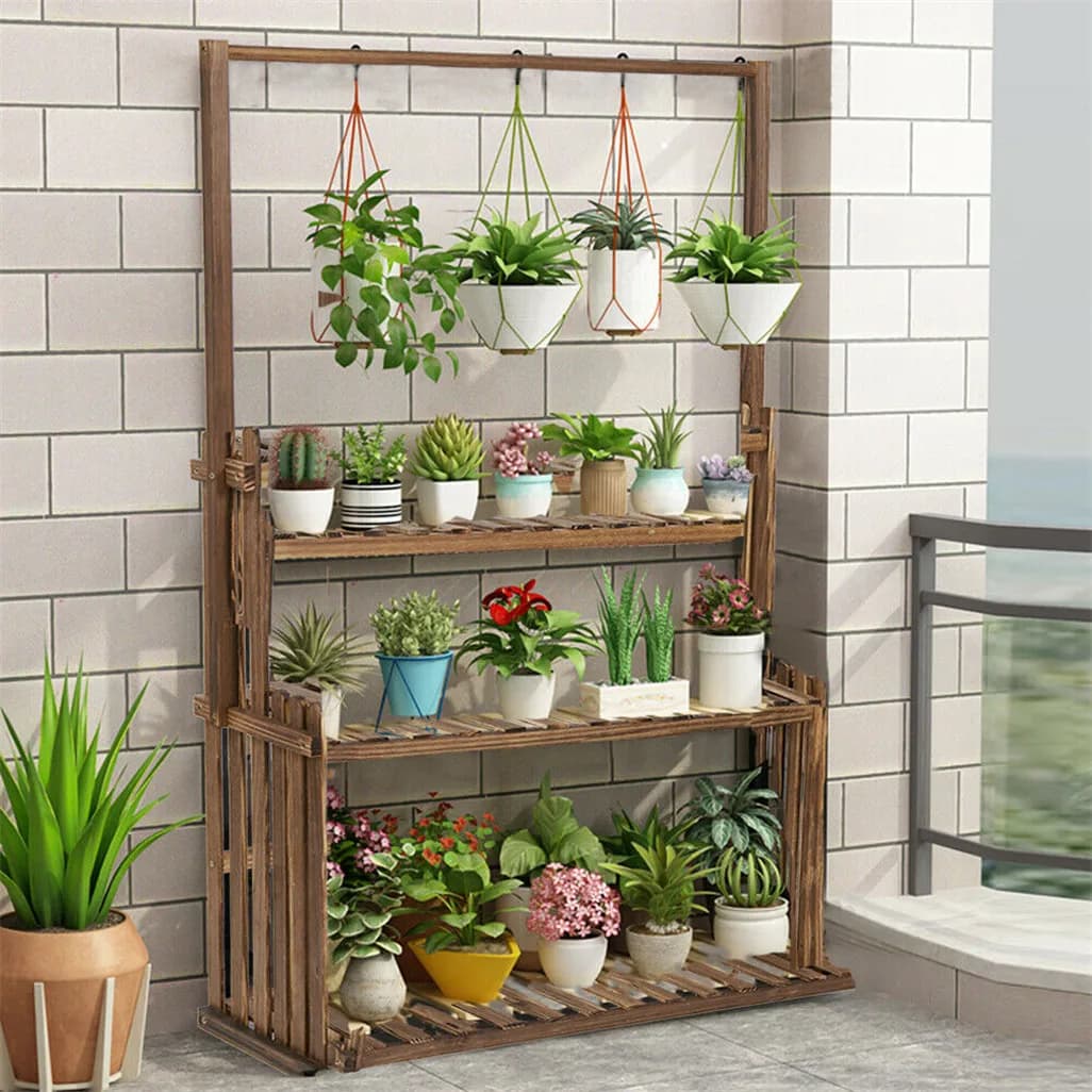 Supporto per piante sospese per carichi pesanti Scaffale per fioriera in vaso per fiori in legno multiplo per interni ed esterni