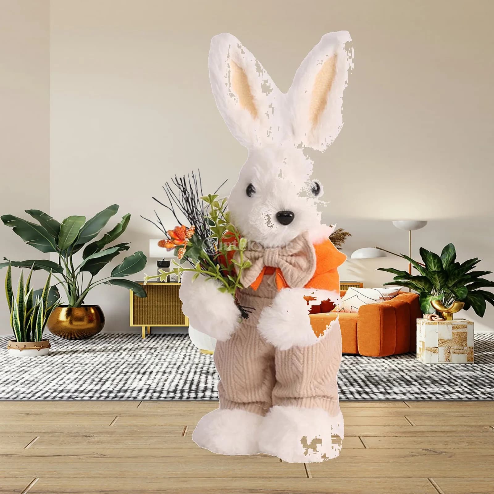 Easter Doll Easter Bunny Ornament Realistic Simulation Bunny Figure for Table Kitchen Home Holiday Office