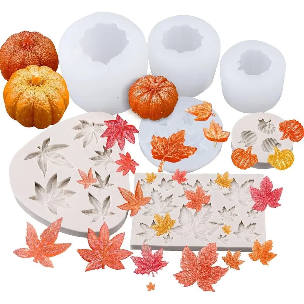7PCS Halloween Thanksgiving Resin Molds Pumpkin Maple Silicone Molds 3D Pumpkin Epoxy Mold or estival Candy Cake Mg all Harvest