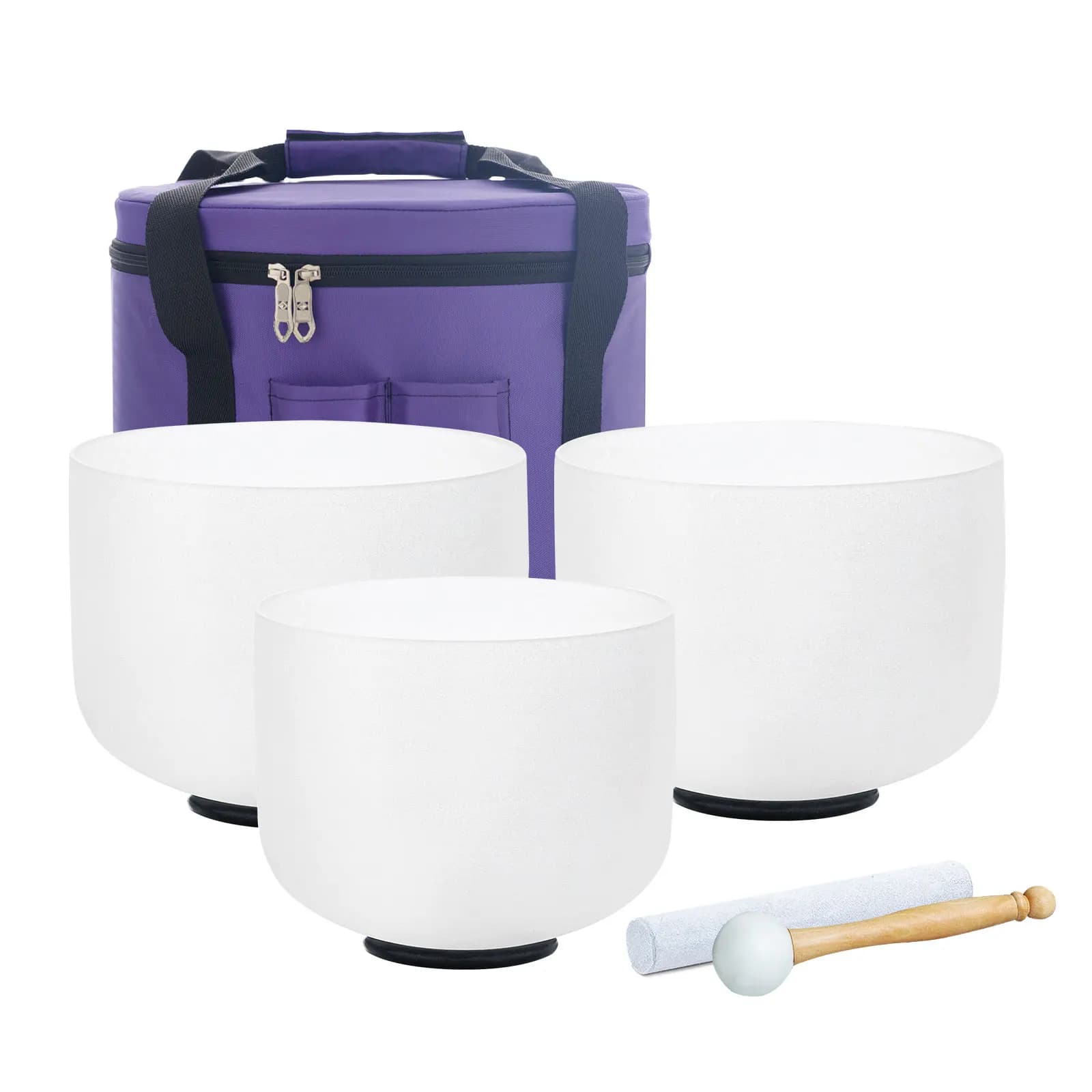 KVKA 6 8 10inch White Set Of 3 Pcs Set 432HZ/440HZ Quartz Crystal Singing Bowl Set for Yoga A B C D E F G