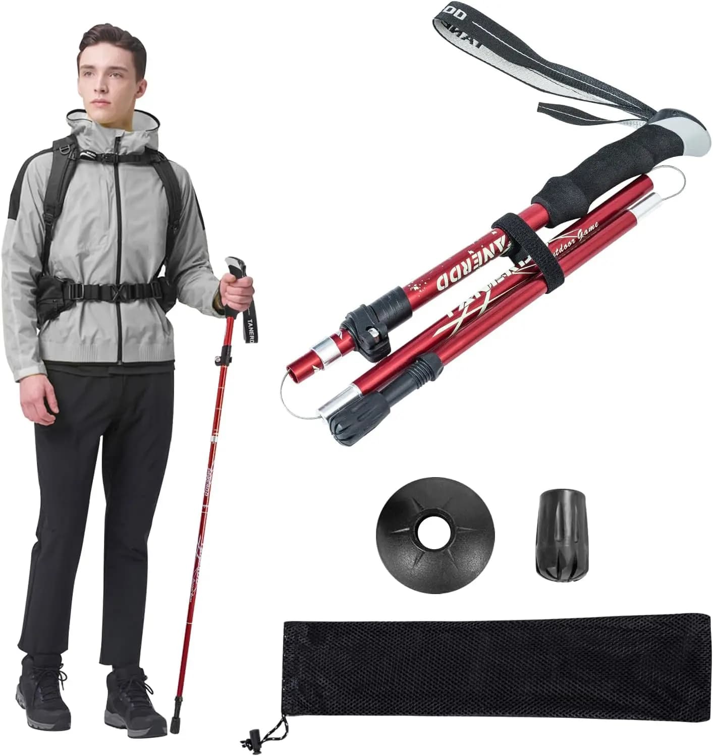 Adjustable Walking Trekking Sticks - Lightweight Collapsible Aluminum Hiking Poles With EVA Foam Handles for Women & Men
