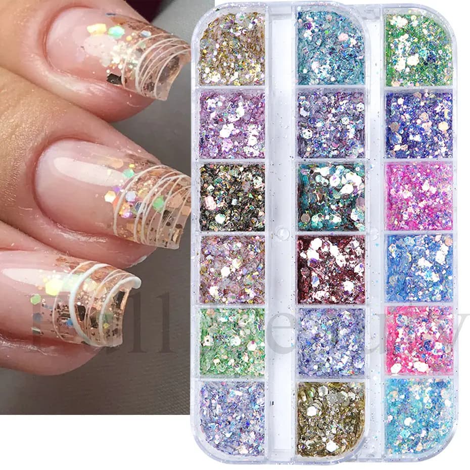 1 scatola Mermad Iridescente Nail Art Glitter Paillettes Olografico Esagono Fiocco Polvere Paillette Gel Polish Decorazioni Per Le Unghie M3DJ