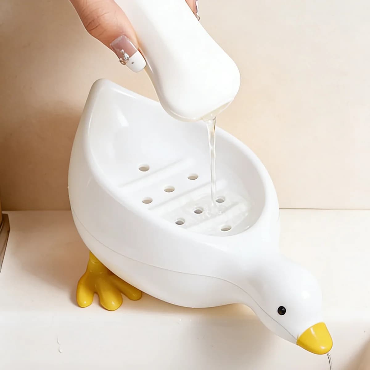 Portasapone a forma di anatra con vassoio autodrenante, organizer decorativo per il bagno, da appoggio per lavabo, idea regalo divertente