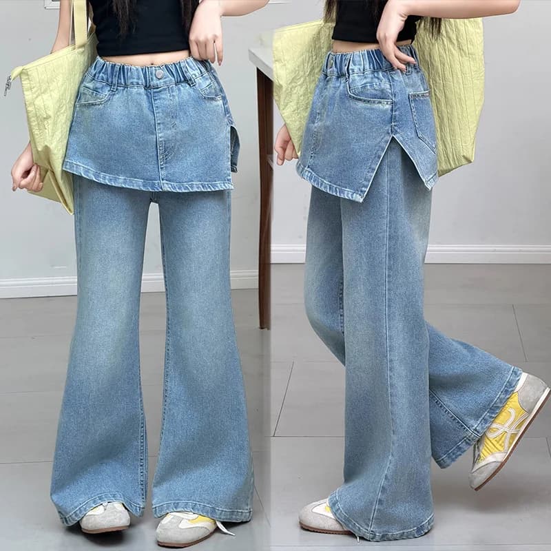 Jeans a zampa per ragazze, Primavera Autunno 2026, nuovi pantaloni casual a gamba dritta per adolescenti e bambini, in denim alla moda