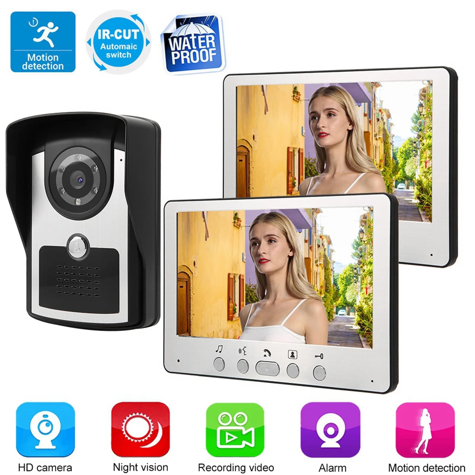 Videocitofono LCD da 7 "Citofono cablato Kit campanello Sistema di ingresso domestico 1V2 815FC12 Videocitofono per porta Kit campanello Videocitofono