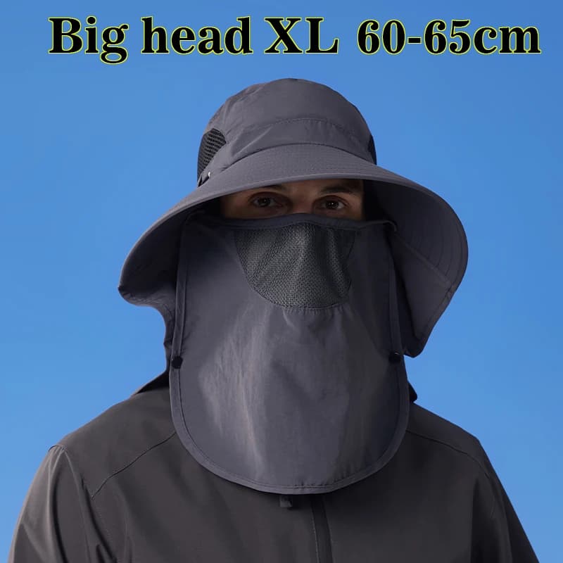 Cappello da Sole XL 60-65cm per Uomo, Cappello da Pesca a Tesa Larga, Protezione UV, Traspirante, per Escursionismo, con Copertura per Viso e Collo
