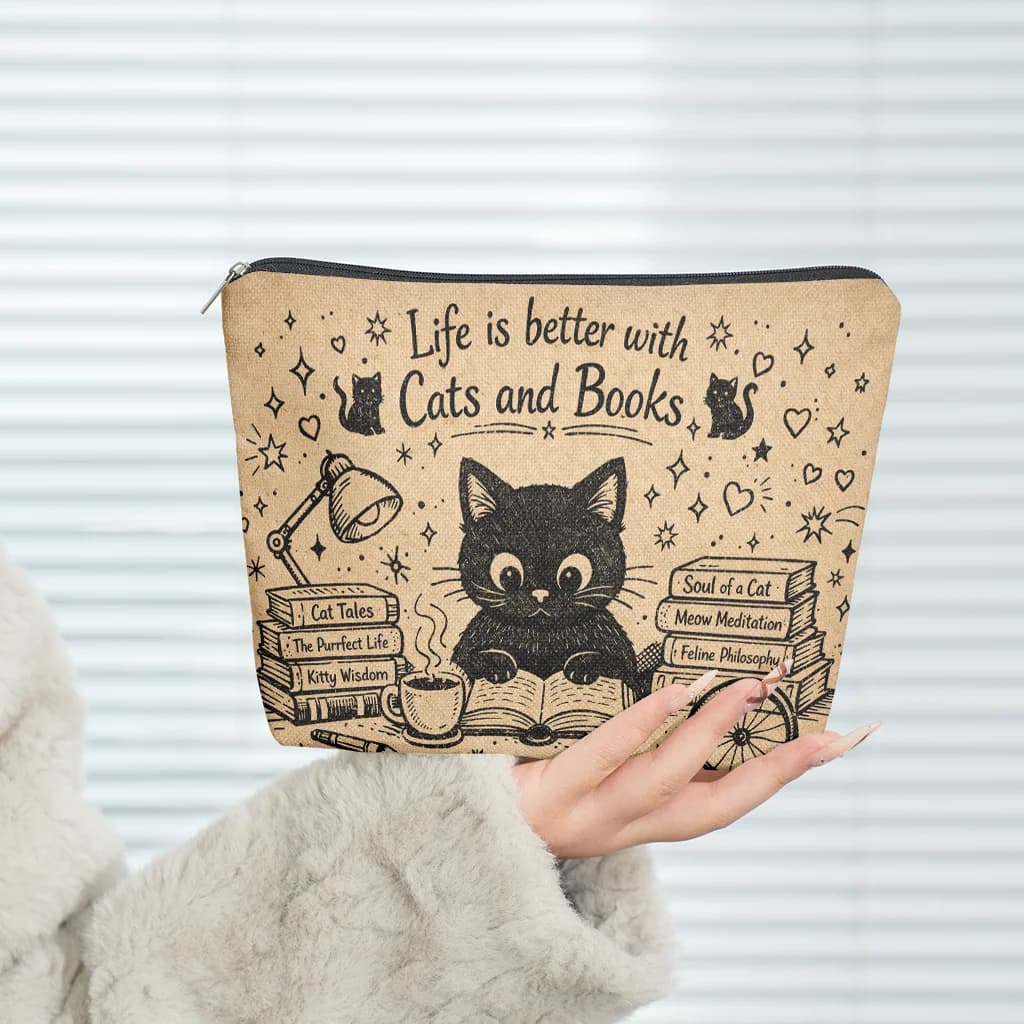 Borsa per cosmetici con motivo gattino: graziosa borsa multifunzionale con cerniera, custodia per gioielli